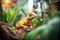 tropical lizard under heat in a lush enclosure