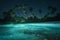 tropical luminous paradise blue vacation sky night tree beach palm ocean. Generative AI.