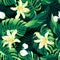 Tropical lush yellow flowers seamless pattern