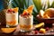 Tropical mango and pineapple fruit parfait, fancy ice cream yoghurt dessert