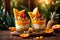 Tropical mango and pineapple fruit parfait, fancy ice cream yoghurt dessert