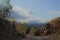 Tropical mountain path with small shack