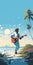 Tropical Music Poster Illustration With Man Playing Guitar On Kenya Coast