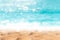 Tropical nature clean beach and white sand in summer with sun light blue sky and bokeh background