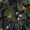 Tropical night seamless pattern black background