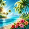 Tropical Oasis: AI Generated Beachscape with Palm Trees