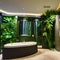 A tropical oasis-themed bathroom with a rainforest shower, lush greenery, and bamboo accents1, Generative AI