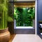 A tropical oasis-themed bathroom with a rainforest shower, lush greenery, and bamboo accents4, Generative AI