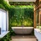 A tropical oasis-themed bathroom with a rainforest shower, lush greenery, and bamboo accents5, Generative AI