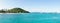 Tropical ocean and beach with sail boat yacht in the Tobago Cays, Saint Vincent and the Grenadines, Caribbean.