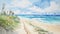 Tropical Ocean Path Watercolor Painting