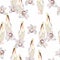 Tropical orchid, exotic flowers, pelican  bird floral seamless pattern, white background.