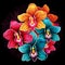 Tropical orchid flowers on dark background in vector pop art style