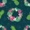 Tropical orchid hibiscus flowers wreath pattern.