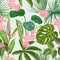 Tropical Orchid, Philodendron and Monstera Seamless Background, Floral Print with Exotic Pink Flowers and Jungle Leaves