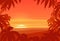 Tropical palm background. Sunset on summer beach