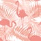 Tropical palm leaves exotic flamingo birds pink