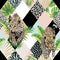 Tropical palm leaves and exotic leopard background.