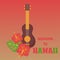 Tropical palm leaves and flowers hibiscus flower hawaii with tribal guitar ukulele, exotic summer flower background