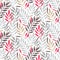 Tropical palm leaves in grey, red and gold colors, seamless foliage pattern