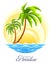 Tropical palm with sea wave on sunny background