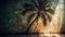 Tropical palm tree backdrop with sunset, green foliage and sunlight generated by AI