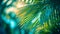Tropical palm tree frond in vibrant green against blue sky generated by AI