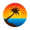 Tropical palm tree landscape sea surf logo flat