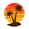 Tropical palm tree landscape wave island logo flat