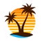 Tropical palm tree landscape wave island logo flat