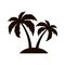 Tropical palm trees. Silhouette of palm trees on the island. Palm tree icon. Vector illustration