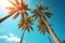 Tropical palm trees view sunset. Generate Ai