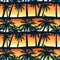 Tropical palms trees at sunset in a seamless pattern