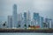 Tropical Panama City skyline as storm approaches.