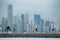 Tropical Panama City skyline as storm approaches.