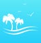 Tropical paradise background with palm trees and s