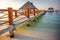 Tropical paradise: Cancun beach with rustic palapa pier, Riviera Maya