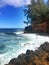 Tropical paradise Lava beach in Hawaii with surf