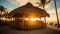 Tropical Paradise: Tiki Hut Oasis at Sunset