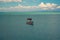 Tropical paradise typical scenery: colored wooden boats docked in the sea. Miches Bay or Sabana De La Mar lagoon, northern