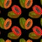 Tropical pattern with juicy papaya on a dark background
