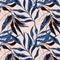 Tropical  pattern with palm tree  banana leaves drawn with contour lines against pink background. Backdrop with foliage of jungle
