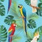 Tropical pattern with parrots. Vector seamless texture.