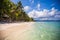 Tropical perfect beach with green palms,white sand