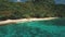 Tropical Philippines Mountain Islands at sea bay aerial view. Green forest on hill ranges at sun day