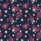 Tropical pink leaves and white flowers seamless pattern