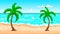 Tropical pixel beach with palm trees