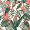 Tropical plants flowers birds abstract colors seamless
