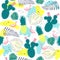 Tropical plants seamless pattern with flamingos.
