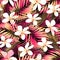 Tropical Plumeria with red and orange leaves seamless pattern